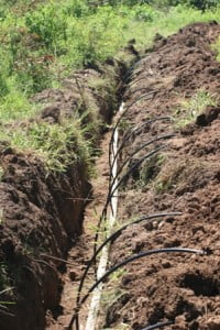 irrigation lines in the field Irrigation pipes in the field