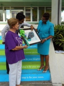 Mrs Knight-Lloyd (in Turquoise) said it also showed now Barbadians were paying attention to the reason behind "Step-tember," as comments were delivered at Collymore Rock by the renovated stairwell.